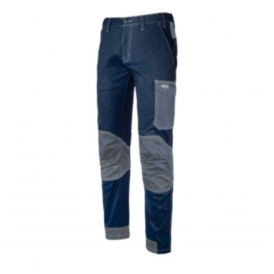 Pantalon en polycoton stretch bleu / gris renforcé