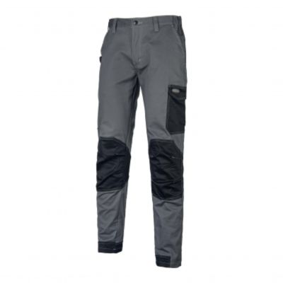 Reinforced gray / black stretch polycotton trousers