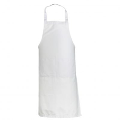 Long classic white apron with two pockets