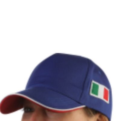 Sombrero azul con aleta y bandera lateral