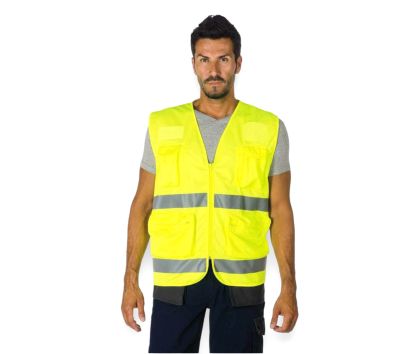 Double-band-yellow-vest-with-zip