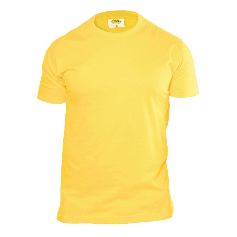 Basic gelbes t-shirt mit rundhalsausschnitt