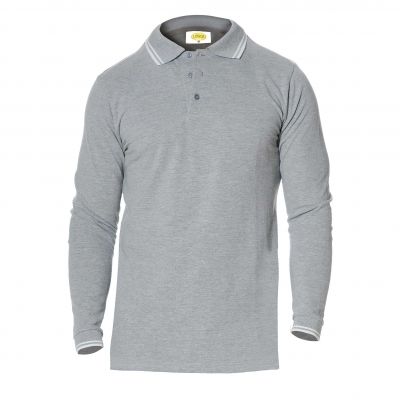 Long sleeve polo shirt 100% gray cotton