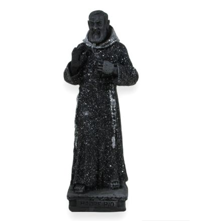 Statue de Padre Pio en pierre de lave avec décorations colorées Panza