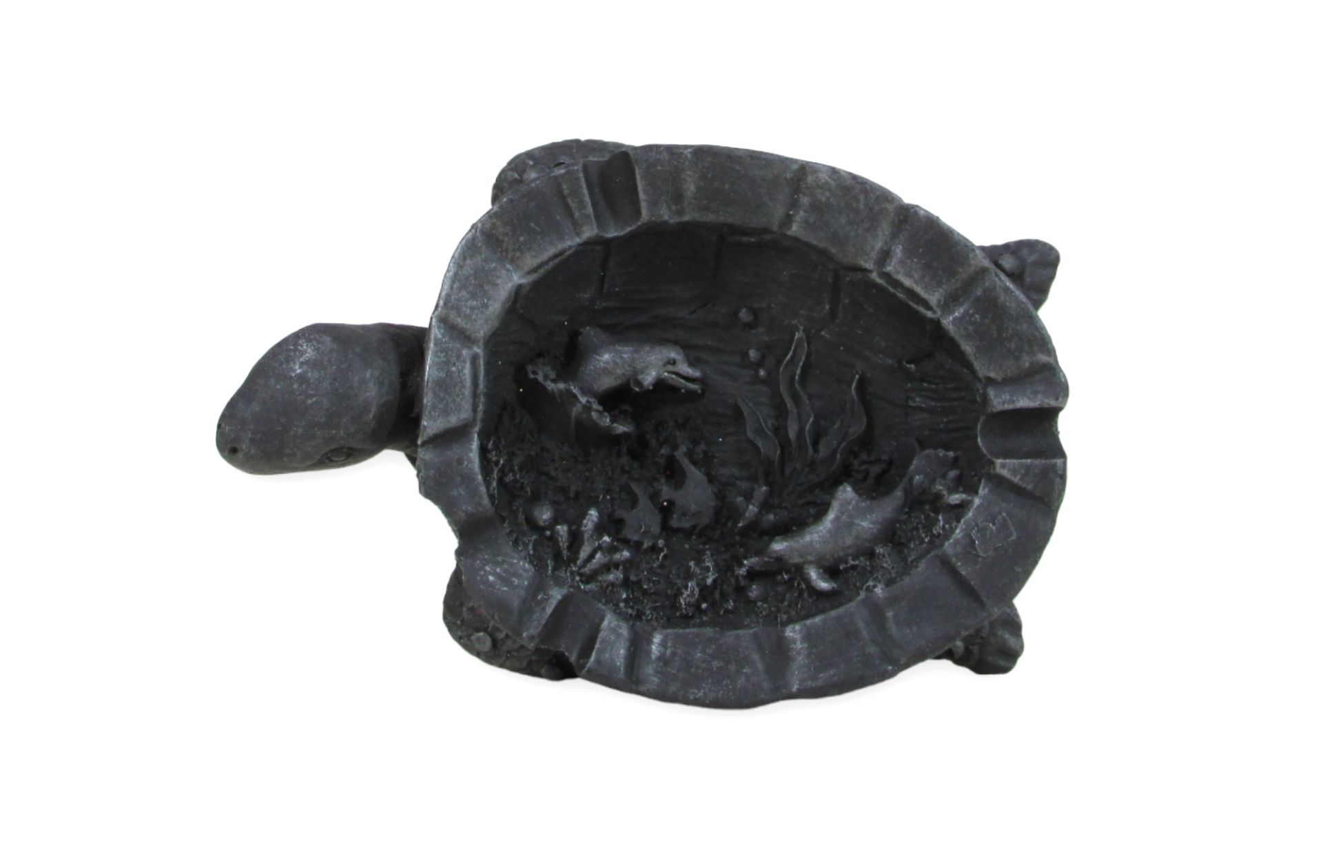 Schildkröten-Aschenbecher mit Delfinen aus Lavagestein
