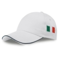 White hat with brim and side flag
